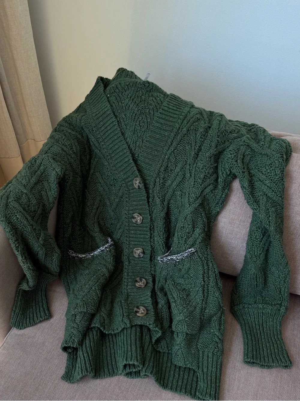 Free People Montana Cable Knit Cardigan Green Oversized XS